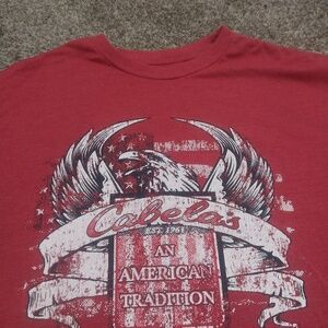 Cabelas Graphic T-Shirt Mens Size Large Red An American Tradition USA Eagle